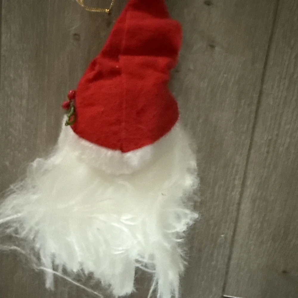 Vintage Rubber Face Santa Head‎ Decoration Blue Eyes glasses Flocked Hat